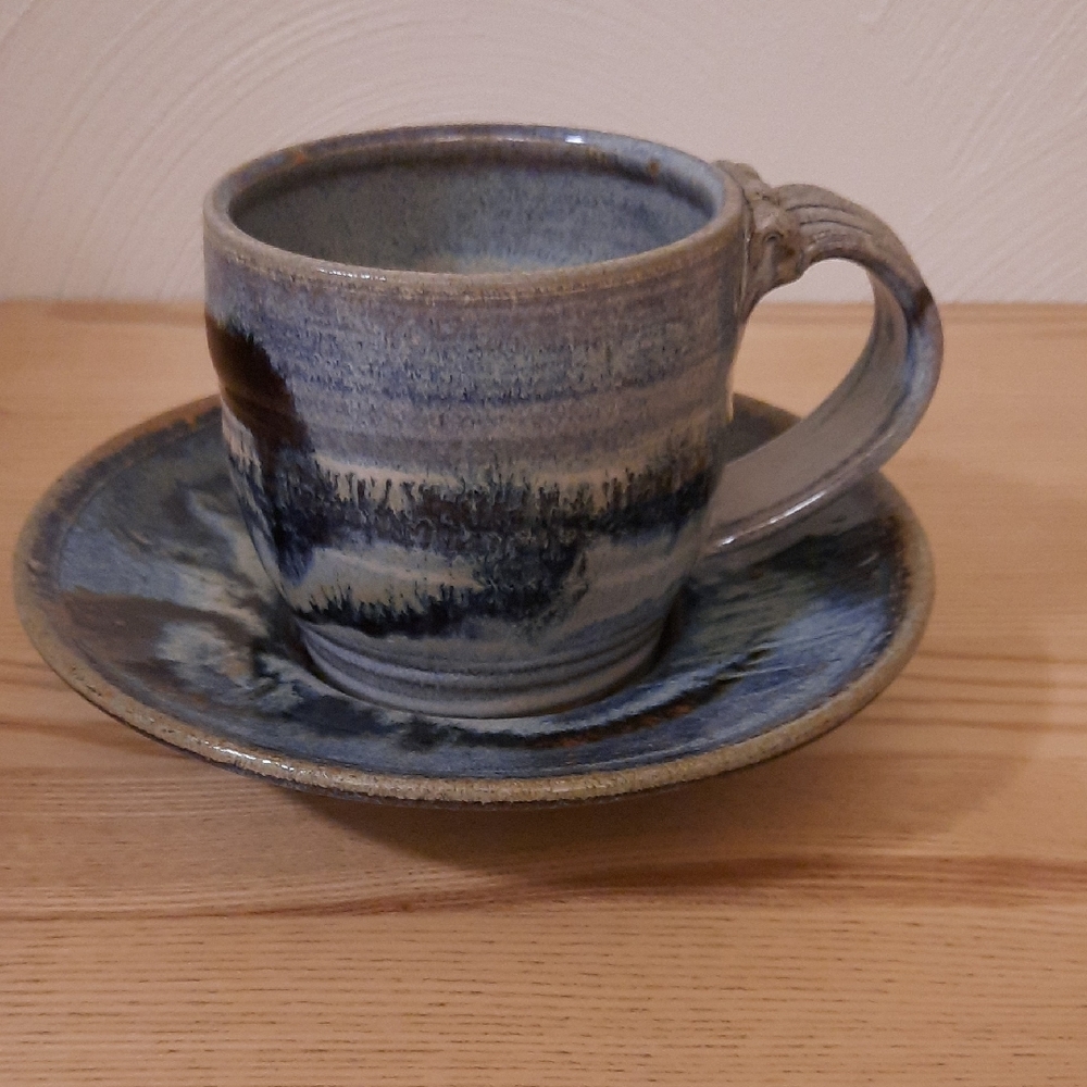 Handmade Artisan Pottery Cup and Saucer